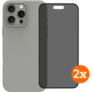 BlueBuilt Back Cover iPhone 16 Pro Max Gris + Protège-écran avec Filtre de Confidentialité Lot de 2 pas cher