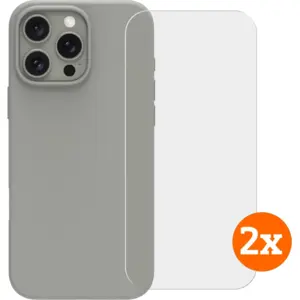 BlueBuilt Back Cover iPhone 16 Pro Max Gris + Protège-écran Verre Lot de 2 pas cher