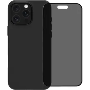 BlueBuilt Back Cover iPhone 16 Pro Max Noir + Protège-écran avec Filtre de Confidentialité Verre pas cher