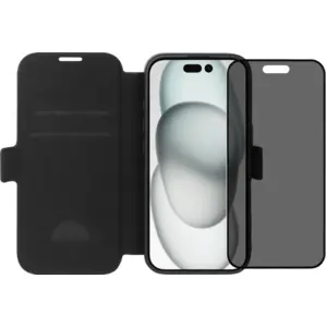 BlueBuilt Apple iPhone 16 Book Case Cuir Noir + Protège-écran avec Filtre de Confidentialité Verre pas cher