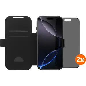 BlueBuilt Apple iPhone 17 Pro Book Case Cuir Noir + Protège-écran avec Filtre de Confidentialité Lot de 2Vendu parcoolblue