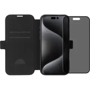 BlueBuilt Apple iPhone 16 Pro Max Book Case Cuir Noir + Protège-écran avec Filtre de Confidentialité Verre pas cher
