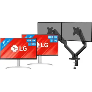 LG 27UP83AK-W Lot de 2 + BlueBuilt Bras d'Écran PC Vérin Mécanique pou... pas cher