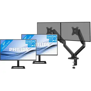 Philips 27E1N1600AE/00 Lot de 2 + BlueBuilt Bras d'Écran PC Vérin Méca...