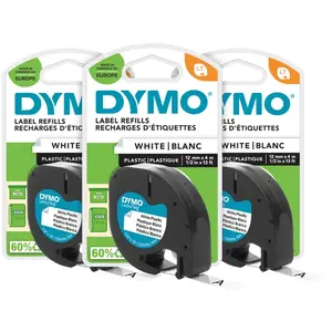 DYMO LetraTag 12 mm x 4 m Noir Blanc Étiquettes Lot de 3 pas cher