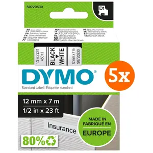DYMO D1 12 mm x 7 m Noir Blanc Étiquettes Lot de 5 pas cher