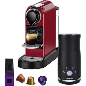 Krups Nespresso Citiz XN7415 Rouge Cerise + Pierre Mousseur à Lait pas cher