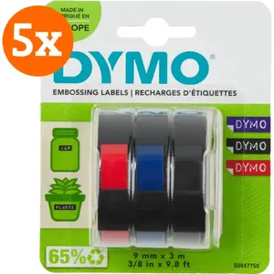 DYMO Embossing Tape 9 mm 3 Couleurs Lot de 5 pas cher