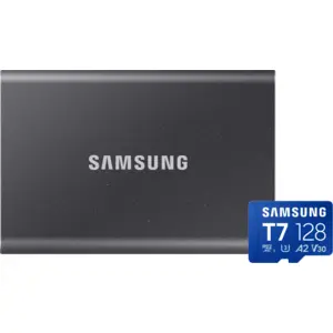 Samsung T7 Portable SSD 2 To Gris + Samsung MicroSDXC T7 128 Go 170 Mo... pas cher