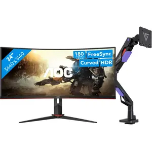 AOC CU34G2XP/BK + Vortech Bras d'Écran PC avec Vérin à Gaz  pas cher
