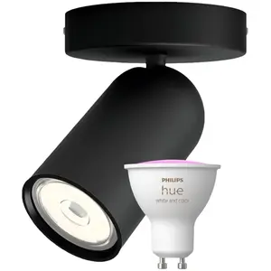 Philips Pongee Spot Monté en Surface - 1 Spot - Noir + Philips Hue White and Color GU10 pas cher