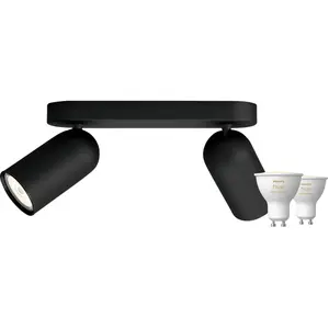 Philips Pongee Spot Monté en Surface - 2 Spots - Noir + Philips Hue Wh... pas cher