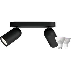 Philips Pongee Spot Monté en Surface - 2 Spots - Noir + Philips Hue Wh... pas cher