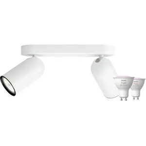 Philips Pongee Spot Monté en Surface - 2 Spots - Blanc + Philips Hue W... pas cher