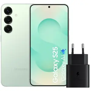 Samsung Galaxy S25 256 Go Menthe 5G + Samsung Chargeur 25 Watts Noir pas cher
