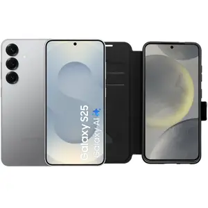 Samsung Galaxy S25 128 Go Argent 5G + BlueBuilt Book Case Noir pas cher