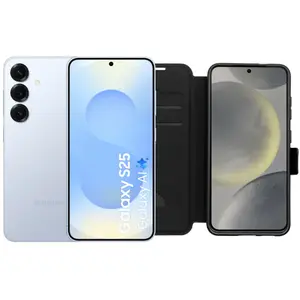 Samsung Galaxy S25 128 Go Bleu Clair 5G + BlueBuilt Book Case Noir pas cher