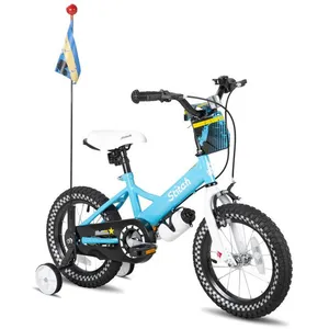 HILAND Vélo STITCH 12 pouces pour filles de 2 à 4 ans, avec stabilisateurs, panier, rubans et siège de jeu, double frein à main,Bleu pas cher