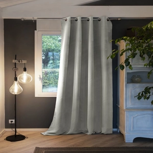Rideau Occultant 140x260 cm Polyester Gris Clair pas cher