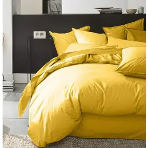 Housse de couette 240x260 cm 100% Percale de Coton Lavé 80 fils Jaune ...Vendu parcdiscount
