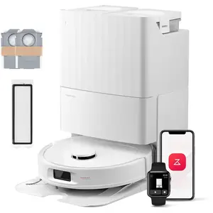 Roborock QV 35S Set-Robotstofzuiger 10000 Pa zuigkracht Dubbele anti-klitborstels Slimme obstakelvermijding Dubbele opklapbare Draaiende dweilen Automatisch dweilen Zelfdrogend twee stofzuigerzakken en één filter-Wit Qrevo plus Upgrade pas cher