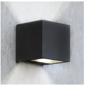 LUTEC Gemini Applique murale d'extérieur LED moderne en aluminium noir mat 850 lm Lumière blanche chaude 3000 K Applique murale carrée avec effet haut et basVendu parbol