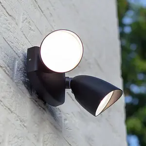 LUTEC Shrimp - LED security wandlamp voor buiten - Dag/nacht sensor - Premium aluminium - Tweekoppig - 1700Lm krachtig licht - 4000K helder wit licht - Mat zwartVendu parbol