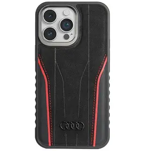 Audi Lederen hoesje met MagSafe voor iPhone 14 Pro Max - zwart en rood pas cher