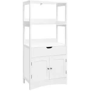 VASAGLE Meuble de Salle de Bain avec tiroir, 2 Compartiments Ouverts, 2 Portes, 60 x 32,5 x 122 cm, blanc pas cher