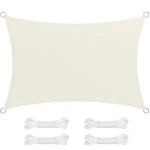 Songmics Zonnezeil/schaduwdoek; van HDPE-kunststof (polyethyleen); scheurt niet; is weerbestendig; met uv-bescherming; luchtdoorlatend; voor tuin, balkon, terras, camping; met scheerlijnen (totaal 2 m), 2 x 3 m, beigewit pas cher