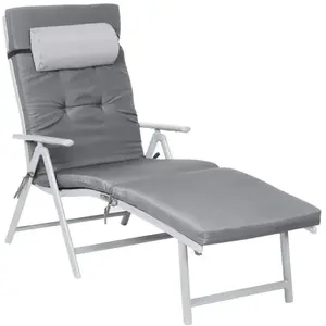 Chaise longue pliante SONGMICS - Gris - Matelas 6cm - Appui-tête amovible en alu anti-rouille pas cher