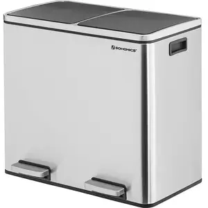 SONGMICS Poubelle de tri, Poubelle double seau de cuisine, 2 x 24 L, 2...