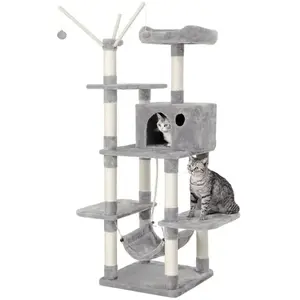 Songmics FEANDREA Arbre à Chat, Tour de Jeu avec hamac, Plate-Forme, Gris Clair pas cher