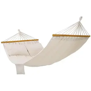 SONGMICS Hamac de Jardin avec 2 Oreillers 210 x 150cm, Charge 300kg, Beige, GDC22M pas cher