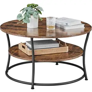 VASAGLE Table Basse Ronde - 2 Niveaux -  80 x 45 cm (ØxH) - Structure en Métal - Style Industriel - Marron - LCT80BX pas cher