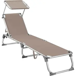 SONGMICS Chaise longue pliable avec dossier, Taupe / 193 x 53 x 31 cm GCB19BR pas cher
