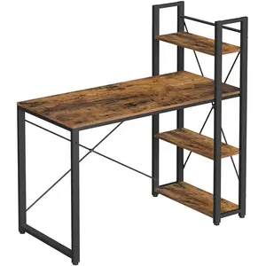 Bureau van 120 cm lang in vintage bruin-zwart met legplanken - VASAGLE LWD48X pas cher