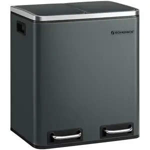 Comparateur de prix : SONGMICS Poubelle en métal 30L, Poubelle à Double Compartiment 2 x 15L...