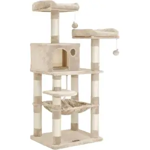 Songmics FEANDREA Arbre À Chat Avec Niche, Beige pas cher