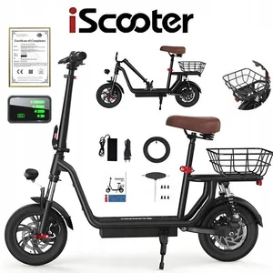 iScooter i12 Trottinette Électrique avec Siège 500W Autonomie 30-35km 36V7.5Ah 12 Deux amortisseurs à lavant et à larrière