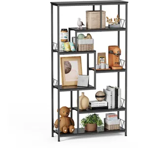 Bibliothèque - Bealife - 7 Niveaux Rangement - Cadre en Métal - Pieds Réglable - 100 x 30 x 180 cm - Étagère Salon - Bois Noir pas cher