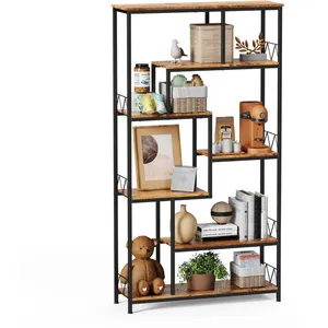 Bibliothèque - Bealife - 7 Niveaux Rangement - Cadre en Métal - Pieds Réglable - 100 x 30 x 180 cm - Étagère Salon - Bois Marron