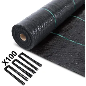 VOUNOT Toile de paillage contre les mauvaises herbes 50Mx1M avec 100 piquets Anti-UV 100g/m2 pas cher