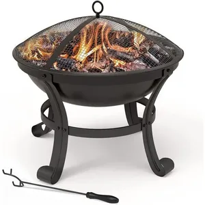 VOUNOT Brasero de Jardin Extérieur Ø55cm avec Grille Tisonnier et Couv...