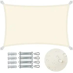 VOUNOT Voile d'ombrage Rectangulaire en Polyester Imperméable avec Kit de Montage 3x2m Beige pas cher