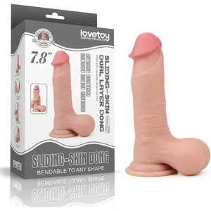 Lovetoy Dildo met glijdende huid 19,5 x 5 cm - blanke beige pas cher