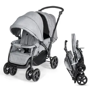 COSTWAY Poussette Double Pliable pour Jumeaux Auvent Capote Réglable C... pas cher