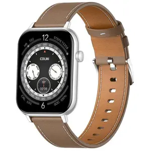 Colmi C28 Smartwatch   Silver + Brown Leather Strap, Montre connectée