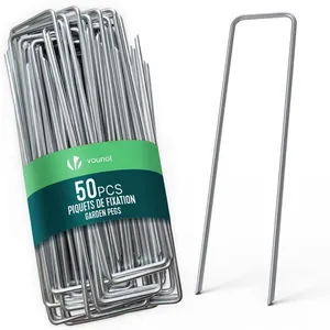 VOUNOT® Lot de 50 piquets de fixation pour jardin U 150x30mm en acier galvanise pas cher