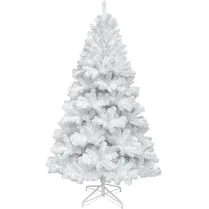 Uten Sapin de Noël artificiel blanc de 2,1 m avec pieds en métal massif pour intérieur et extérieur de 2,1 m